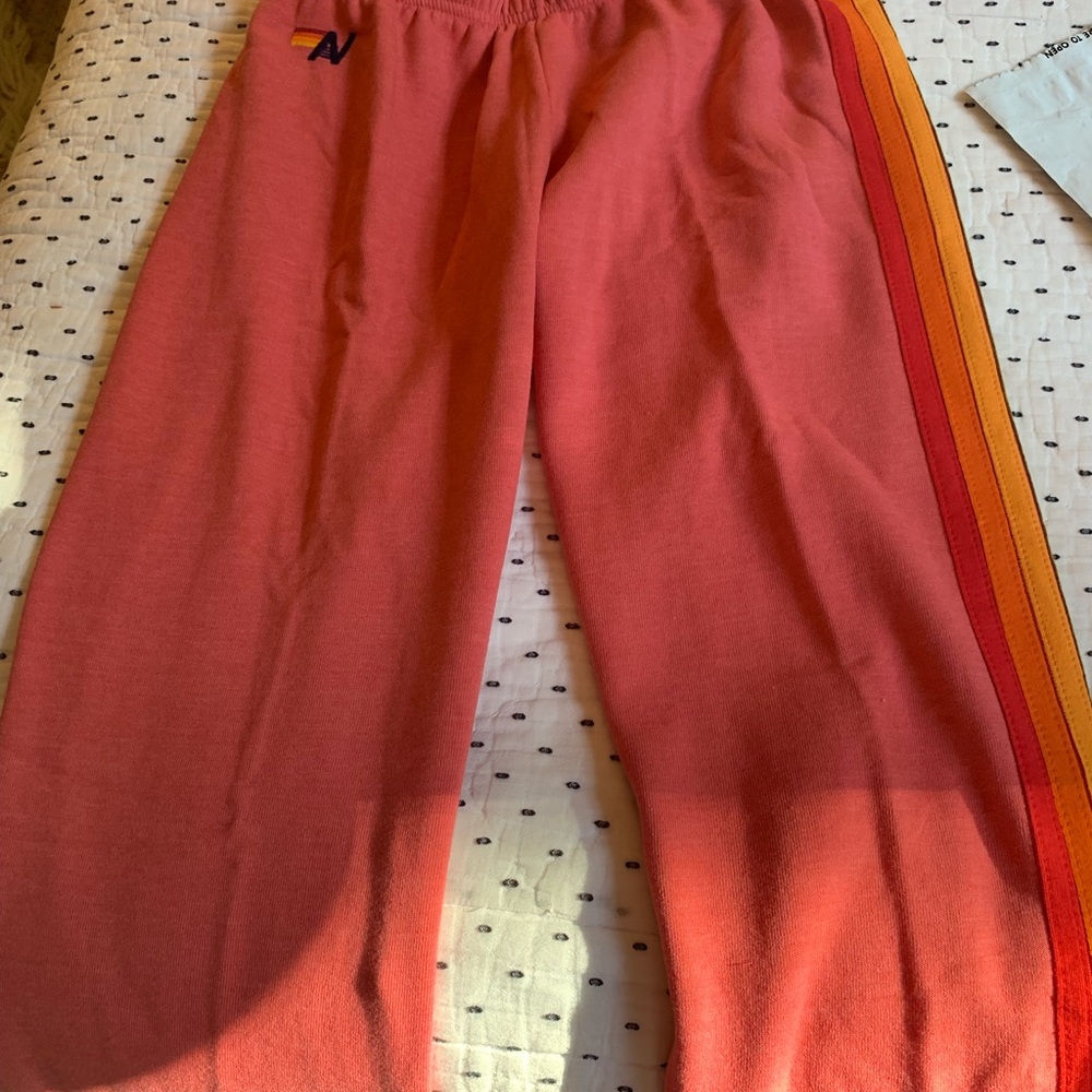 brand new aviator nation pink 6 stripe sweatpants